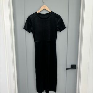 Zara Black Velvet midi dress with slit
